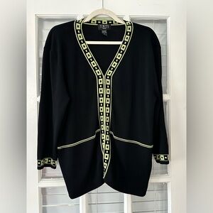 Finity Women's 2X Black Lime Green Hidden Buttons Smooth Cardigan | SKU 0931